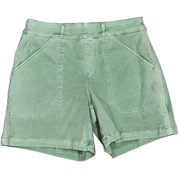 Spanx Womens Shorts stretch Twill Medium Green Pull On Casual Pocketed Sea Green - Picture 1 of 15